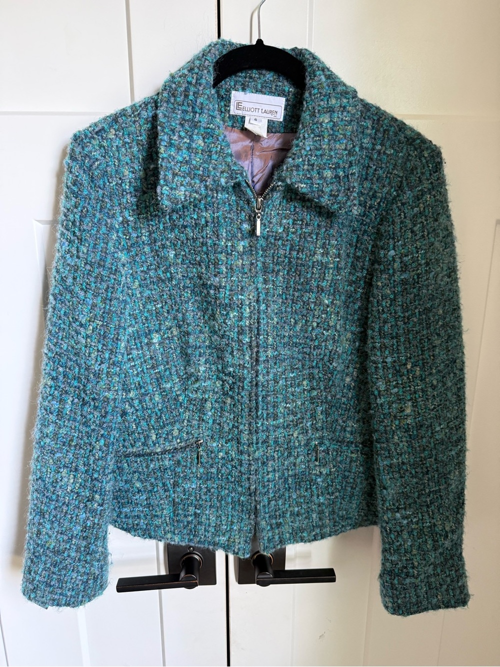 Elliott Lauren Vintage Teal Bouclé Zip Jacket size 6. Excellent condition.